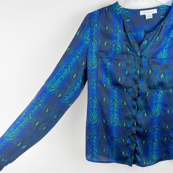 Liz Claiborne Silky Soft Snake Print Dress Button Up Top Small Career Office - Picture 2 of 9